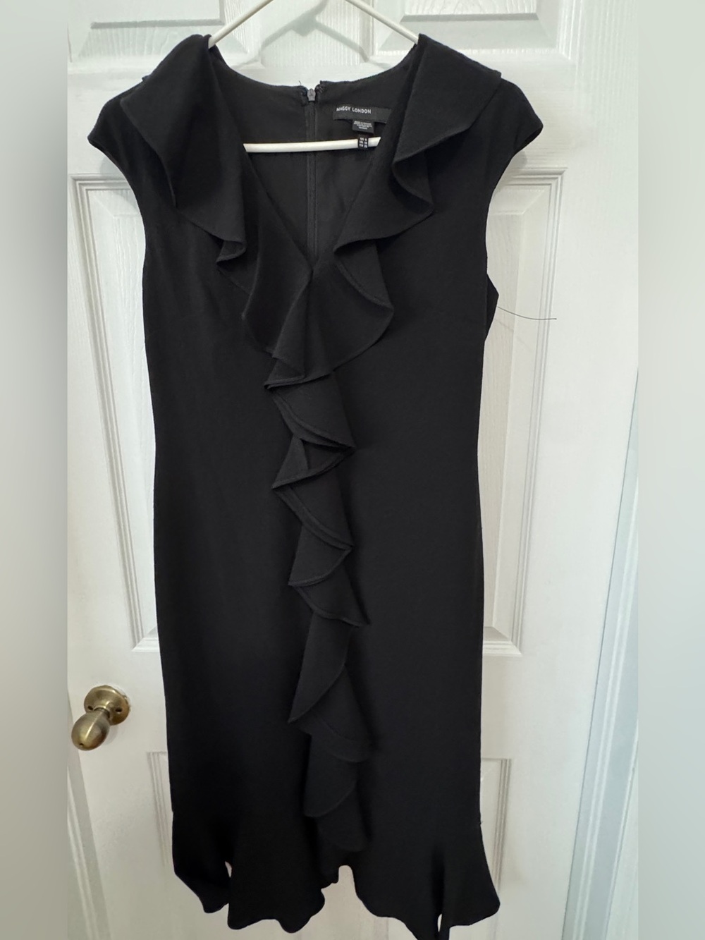 Ann Taylor Black Midi Dress with Cascading Ruffle Front